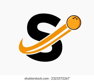 Letter S Bowling Logo. Bowling Ball Symbol With Moving Ball Icon