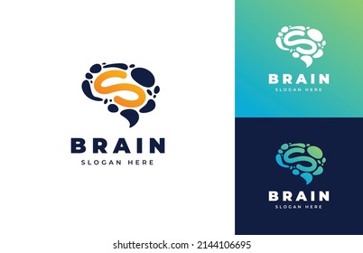 letter S brain talk idea inspiration head vector logo design, Brilliant head brain innovation success creativity logo design