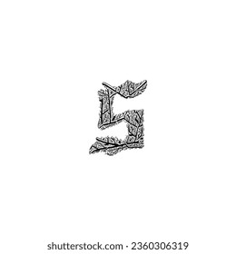 letter s branches hand drawing vector isolated on white background.