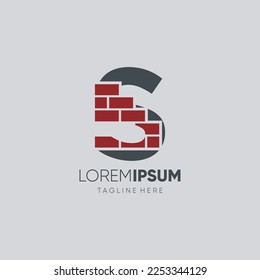 Letter S Brick Logo Design Vector Icon Graphic Emblem Illustration