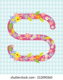 The letter S. Bright floral element of colorful alphabet in vector