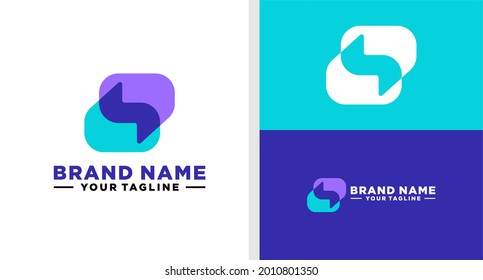 LETTER S AND BUBBLE CHAT LOGO MODERN NEGATIVE SPACE EDITABLE