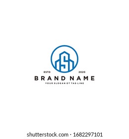 letter S and building logo design vector template