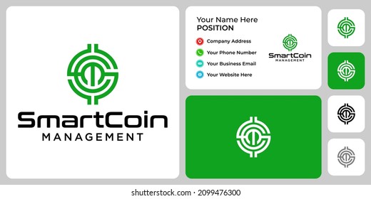 Letter S C M monogram coin logo design with business card template.

