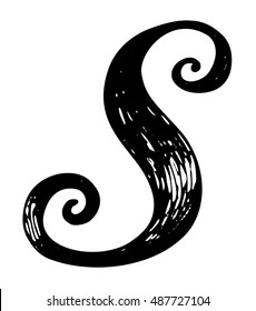 Letter S. Calligraphy alphabet typeset lettering. Hand drawn alphabet. Capital and lower-case letters. Copy-book hand font. Hand drawn sketch of ABC letters in old fashion vintage style. 