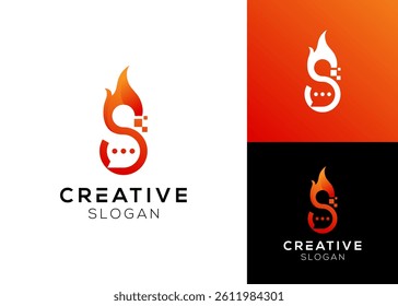 Letter S campfire with speech bubble logo design
