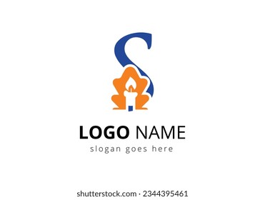 Letter S With Candle Logo  Design Vector Template. For Event, Celebration and Party Symbol