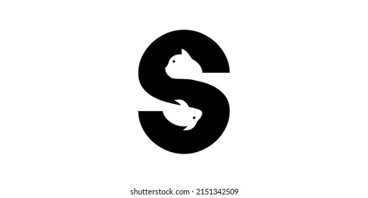 letter s cat and fish logo design