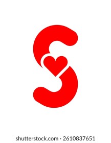The letter S character with a heart icon can be used to symbolize the initials of a preferred name.