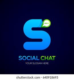 Letter S with Chat logo, Social Talk, Social media, Abstract speak, Sphere speech bubble logotype