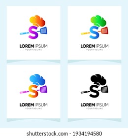 Letter S Chef Hat with Spatula Logo Design Vector Icon Graphic 