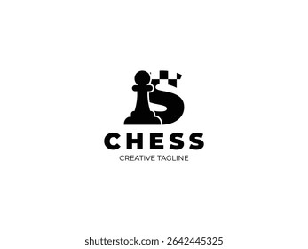 Letter S chess logo design with pawn and chess board