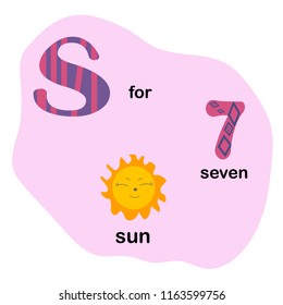 Letter S for children alphabet. Beautiful flat illustration.