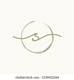 Letter S With Circle Brush Logo. Creative fashion logo design. handwritten logo for identity - Vector