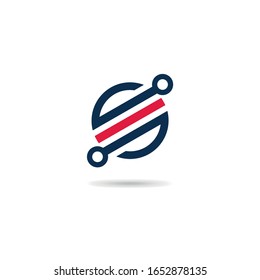 Letter S circle logo combination with planet shape geometric design round sign clean template monogram concept abstract symbol minimal icon modern idea flat element color emblem outline vector