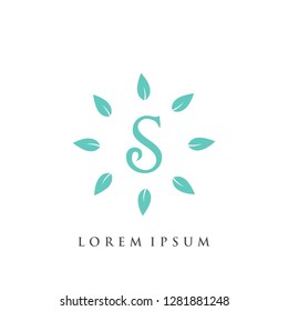 letter S circle logo design template. creative sign. Universal vector icon. leaves, natural, beauty style - Vector