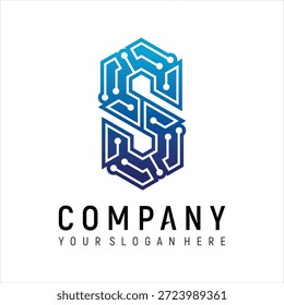 letter S circuit tech concept logo design vector