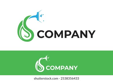 letter s cleaning logo, home care logo, cleaning service logo, cleaning company business, leaf 