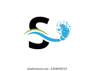 Letter S Cleaning Service Logo Design Concept With Clean Brush Symbol Template.