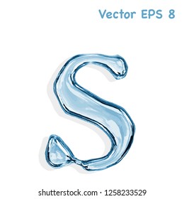 Letter s from clear transparent bluish water droplets. Vector EPS 8.