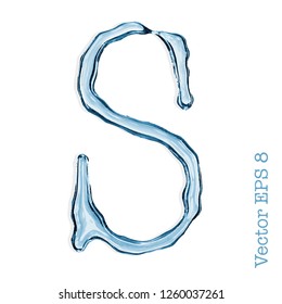 Letter S from clear transparent bluish water droplets. Vector EPS 8.
