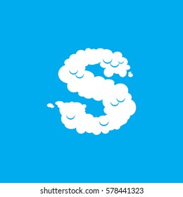 Letter S cloud font symbol. White Alphabet sign on blue sky