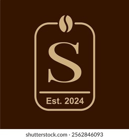 Letter S coffee bean. Premium coffee shop or cafe logo template monoline style. Logotype for coffee bussiness with coffee bean element. Modern simple logo and editable year text