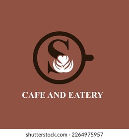 Letter S with Coffee Flower Art and Cup for Cafe, Coffee Shop, Coffee Bean Company Logo Idea Template