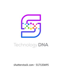 Letter S colorful with abstract biotechnology dna logotype. Medicine, science, laboratory,Technology DNA vector concept