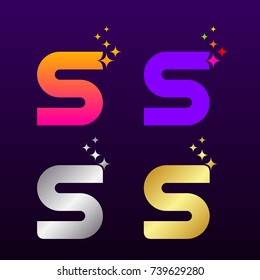 Letter S Colorful and Gold Silver with Sparkles light effect stars logotype, Beautiful Luxury, Fashion, Jewelry, Beauty Salon, Cosmetics, Spa, Resort, Magic Logo for your Corporate identity