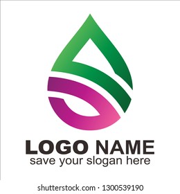 Letter S combination logo with Water drop, Template - Vector