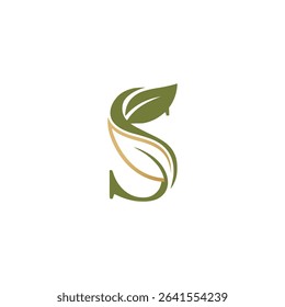 The letter s combines with green and gold leaves, perfect for an eco-friendly logo.