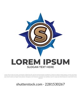 Letter S with compass logo illustration concept, colorful modern style isolated on white background