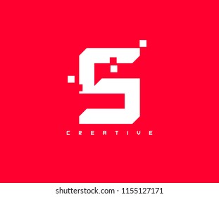 Letter S Creative Flat 3D Pixel Box Logotype