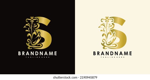 letter s with creative icon flowers gold