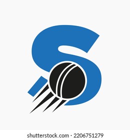 Letter S Cricket Logo Concept With Moving Cricket Ball Icon. Cricket Sports Logotype Symbol Vector Template