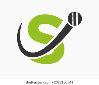 Letter S Cricket Logo Concept With Moving Ball Icon For Cricket Club Symbol. Cricketer Sign