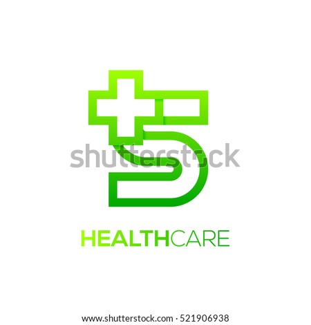 Letter S cross plus logo Green color,Medical healthcare hospital Logotype