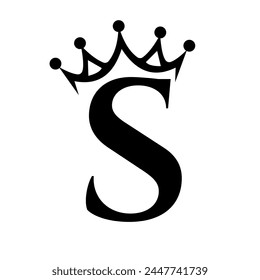 Letter S Crown Logo for Queen Sign, Beauty, Fashion, Star, Elegant, Luxury Symbol	