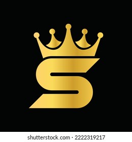 letter S with crown logo ,simple and clean with black background.