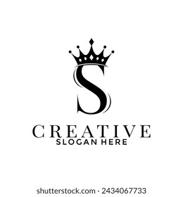 Letter S with Crown logo, Simple Elegant Initial logo design template
