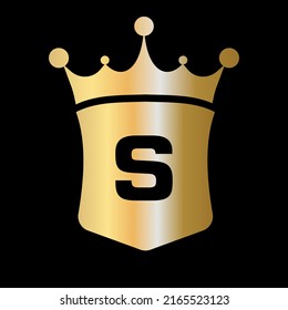 Letter S Crown and Shield Logo Vector Template with Luxury Concept Symbol