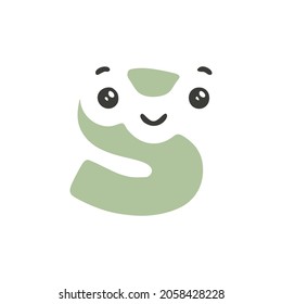 Letter S cute kawaii character isolated on white background, vector clip art.