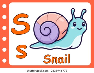 letter s for cute snail  . kids education game learning
