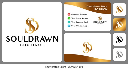 Letter S D monogram boutique logo design with business card template.