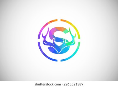 Letter S with deer antlers in target shape. polygonal style logo, Hunting inspirations symbol for corporate business identity