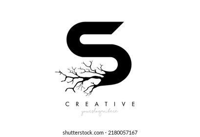 Letter S Design Logo with Creative Tree Branch. S Letter Tree Icon Logo  Vector Illustration.