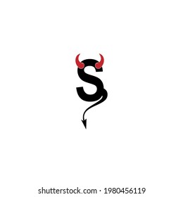 Letter S with devil's horns and tail icon logo design vector template