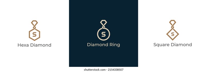 Letra S Símbolo de símbolo de signo de concepto de logotipo de diamante Diseño. Diamante con Círculo, Hexagón y Combinación Cuadrada. Plantilla de logotipo de ilustración de vector