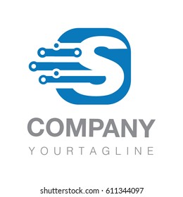 Letter  S with digital element logo design